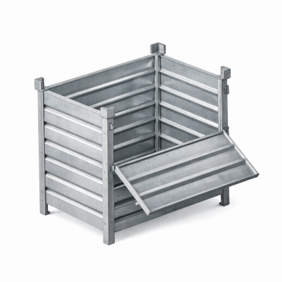 Caisse palette métallique 800 x 1200 mm sur pieds avec demi porte rabattable CIVCDL1