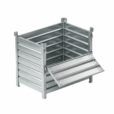 Caisse palette métallique 800 x 1200 mm sur pieds avec demi-porte rabattable CIVCDL1