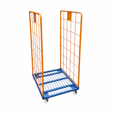 Roll conteneur 2 côtés PKM01 ridelles oranges RAL 2004 – base RAL 5010 hauteur 1500mm