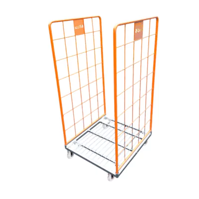 Roll conteneur 2 côtés PKM01 ridelles oranges RAL 2004 – base électrozinguée 5010 hauteur 1500mm