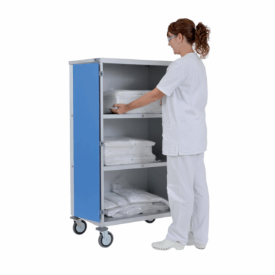 Chariot armoire à linge en aluminium à 2 étagères avec portes CIVA-CAL-ALU