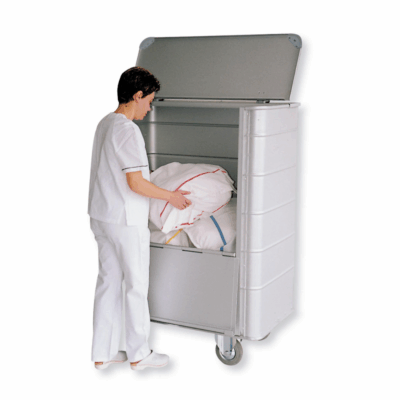 Conteneur mobile à linge avec couvercle et demi porte rabattable CIVA-CLCP