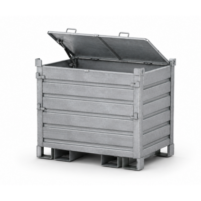 Caisse palette métallique 1200×800 avec fourreaux, roues en option – CIV-CDL1-SCF
