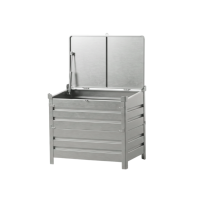 Caisse palette métallique 1200 × 800 avec demi-porte, couvercle et vérin – CIV-CDL1-SC