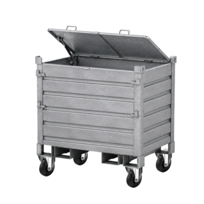 Caisse palette métallique 850 x 1222 mm avec fourreaux et roues CIV-CDL1-SCF