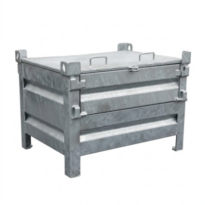 Caisse palette métallique avec demi-porte rabattable et couvercle 672 x 845 mm CIV-CDL-LID