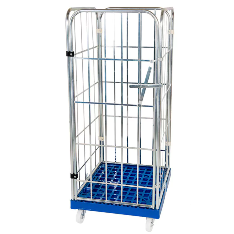 Roll conteneur à base plastique 4 côtés 1 porte électro-zingué RBP02-EZ
